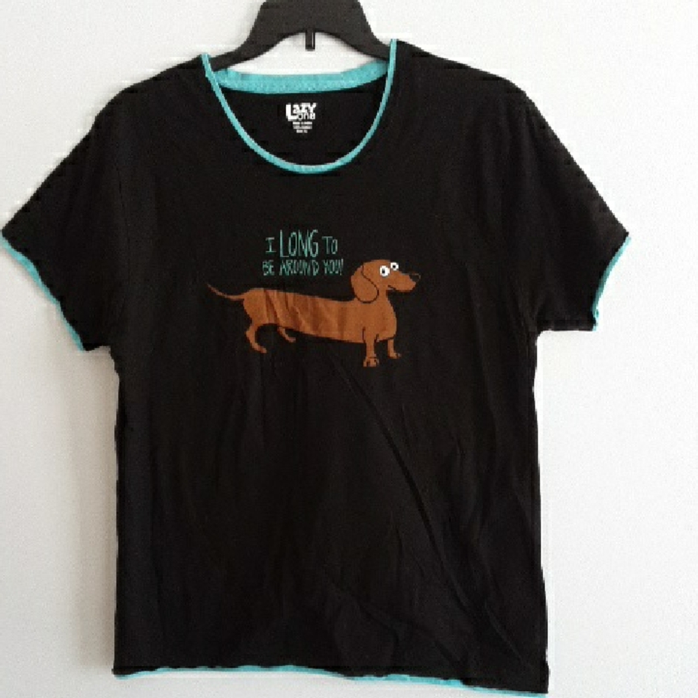 Lazy One Black PJ Top with Cute Dog, NWT, Women's XL
